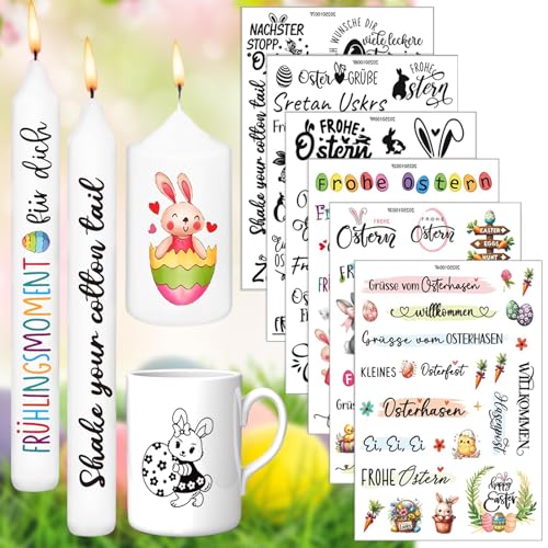 6 Stück Kerzentattoo Ostern Osterhase Kerzensticker Ostern Kerzen Tattoofolie Easter Kerzen Sprüche Tattoofolie Ostern Kerzen Wasserschiebefolie Für Kerzendekoration zu Ostern DIY von SUFANG