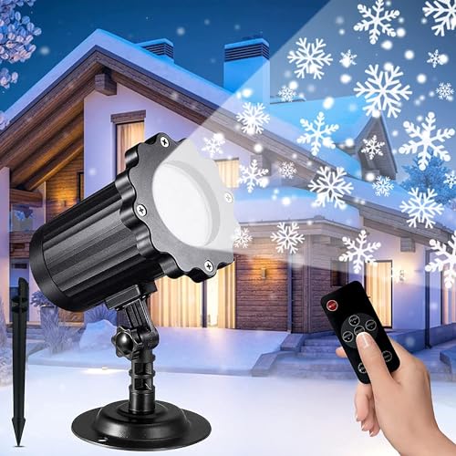 Projektor Weihnachten Aussen, SUGUREII IP65 Wasserdicht LED Schneeflocken Projektor Weihnachten mit RF Fernbedienung und Timer,Projektionslampe Beleuchtung für Innen Aussen Weihnachtsdeko Party Garten von SUGUREII