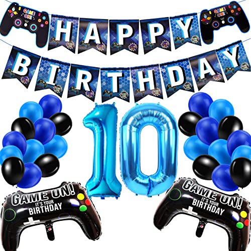Geburtstagsdeko Jungen 10 Jahre, Gamer Deko Geburtstag, Happy Birthday Girlande Banner Deko Junge, Gamecontroller Luftballons Schwarz Blaue Ballons Set für Kinder Videospiel Thema Party Zubehör Geburtstagsdeko Jungen 10 Jahre, Gamer Deko Geburtstag, Happy Birthday Girlande Banner Deko Junge, Gamecontroller Luftballons Schwarz Blaue Ballons Set für Kinder Videospiel Thema Party Zubehör von SUHANIOP
