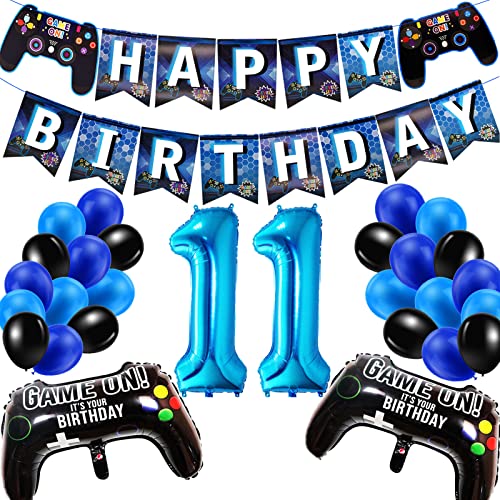 Geburtstagsdeko Jungen 11 Jahre, Gamer Deko Geburtstag, Happy Birthday Girlande Banner Deko Junge, Gamecontroller Luftballons Schwarz Blaue Ballons Set für Kinder Videospiel Thema Party Zubehör Geburtstagsdeko Jungen 11 Jahre, Gamer Deko Geburtstag, Happy Birthday Girlande Banner Deko Junge, Gamecontroller Luftballons Schwarz Blaue Ballons Set für Kinder Videospiel Thema Party Zubehör von SUHANIOP
