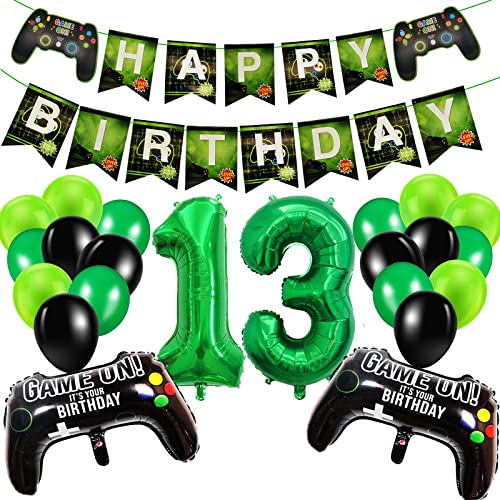 Geburtstagsdeko Jungen 13 Jahre, Gamer Deko Geburtstag, Happy Birthday Girlande Banner Deko Junge, Gamecontroller Luftballons Schwarz Grün Ballons Set für Kinder Videospiel Thema Party Zubehör Geburtstagsdeko Jungen 13 Jahre, Gamer Deko Geburtstag, Happy Birthday Girlande Banner Deko Junge, Gamecontroller Luftballons Schwarz Grün Ballons Set für Kinder Videospiel Thema Party Zubehör von SUHANIOP