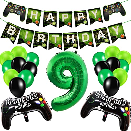 Geburtstagsdeko Jungen 9 Jahre, Gamer Deko Geburtstag, Happy Birthday Girlande Banner Deko Junge, Gamecontroller Luftballons Schwarz Grün Ballons Set für Kinder Videospiel Thema Party Zubehör Geburtstagsdeko Jungen 9 Jahre, Gamer Deko Geburtstag, Happy Birthday Girlande Banner Deko Junge, Gamecontroller Luftballons Schwarz Grün Ballons Set für Kinder Videospiel Thema Party Zubehör von SUHANIOP