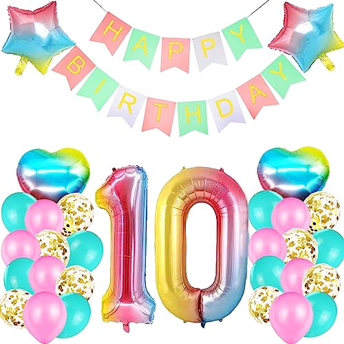 Geburtstagsdeko Mädchen 10 Jahr, Luftballon 10. Geburtstag Rosa, Ballon 10. Geburtstag, Riesen Folienballon Zahl 10, Happy Birthday Girlande Folienballon für 10 Deko Geburtstag Party Mädchen von SUHANIOP