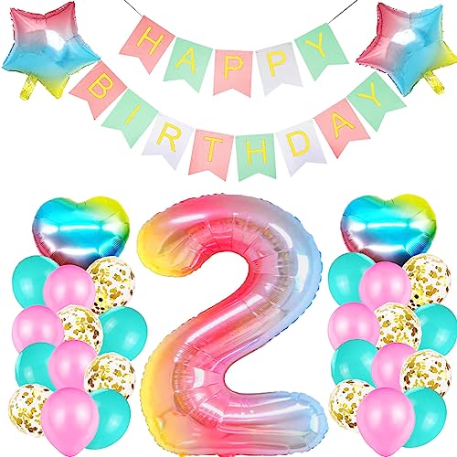 Geburtstagsdeko Mädchen 2 Jahr, Luftballon 2. Geburtstag Rosa, Ballon 2. Geburtstag, Riesen Folienballon Zahl 2, Happy Birthday Girlande Folienballon für 2 Deko Geburtstag Party Mädchen von SUHANIOP