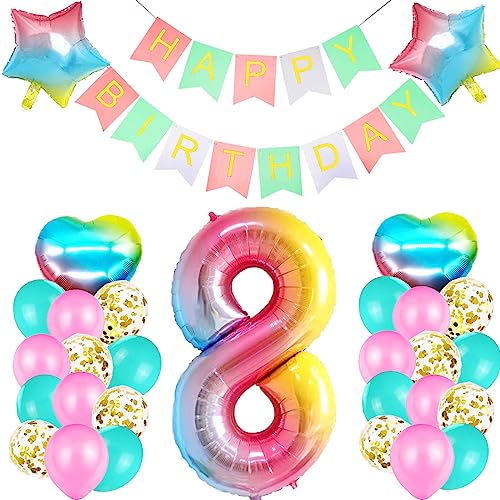 Geburtstagsdeko 8 Jahre Mädchen, Luftballon 8. Geburtstag Mädchen, Folienballon 8 Regenbogen, Luftballons Gold Konfetti Rosa Tiffany Blau, Bunt Happy Birthday Girlande für Kinder Geburtstag Party von SUHANIOP