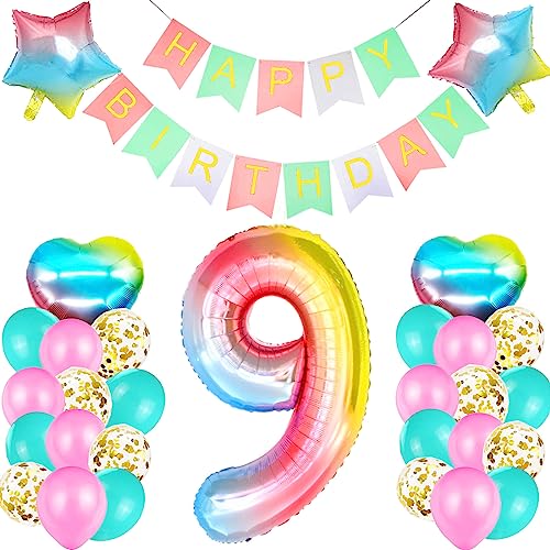 Geburtstagsdeko Mädchen 9 Jahr, Luftballon 9. Geburtstag Rosa, Ballon 9. Geburtstag, Riesen Folienballon Zahl 9, Happy Birthday Girlande Folienballon für 9 Deko Geburtstag Party Mädchen von SUHANIOP