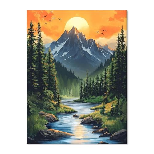 SUHEFAFA Malen Nach Zahlen Erwachsene Berge- Landschaft Malen Nach Zahlen Diy Erwachsene, Acrylfarbe Leinwand und 3 Pinsel Kit Geschenk Home Haus Deko Ohne Rahmen(40×50cm) von SUHEFAFA