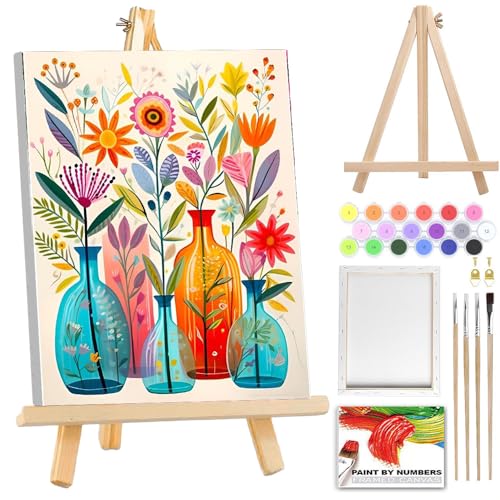 SUHEFAFA Malen Nach Zahlen Erwachsene Blumen- Malen nach Zahlen Blumen Diy Erwachsene Mit Holzrahmen Holzstaffelei, Acrylfarbe Leinwand und 4 Pinsel Kit Geschenk Home Haus Deko(30×40cm von SUHEFAFA