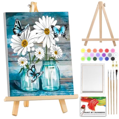SUHEFAFA Malen Nach Zahlen Erwachsene Blumen- Malen nach Zahlen Blumen Diy Erwachsene Mit Holzrahmen Holzstaffelei, Acrylfarbe Leinwand und 4 Pinsel Kit Geschenk Home Haus Deko(30×40cm von SUHEFAFA