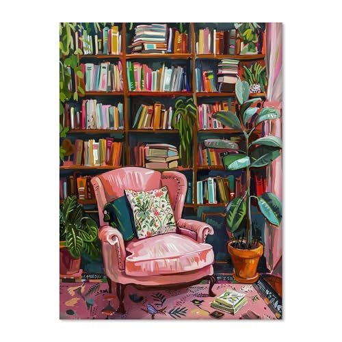 SUHEFAFA Malen Nach Zahlen Erwachsene Bücherregal- Malen Nach Zahlen Diy Set Erwachsene, Acrylfarbe Leinwand und 3 Pinsel Kit Geschenk Home Haus Deko Ohne Rahmen(40×50cm) von SUHEFAFA