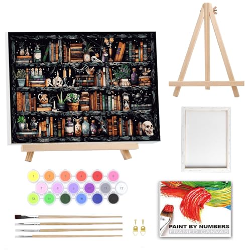 SUHEFAFA Malen Nach Zahlen Erwachsene- Bücherregal Malen nach Zahlen Diy Erwachsene Mit Holzrahmen Holzstaffelei, Acrylfarbe Leinwand und 4 Pinsel Kit Geschenk Home Haus Deko(40×50cm von SUHEFAFA