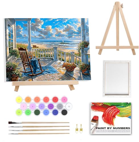 SUHEFAFA Malen Nach Zahlen Erwachsene Landschaft- Malen nach Zahlen Landschaft Diy Erwachsene Mit Holzrahmen Holzstaffelei, Acrylfarbe Leinwand und 4 Pinsel Kit Geschenk Home Haus Deko(40×50cm von SUHEFAFA