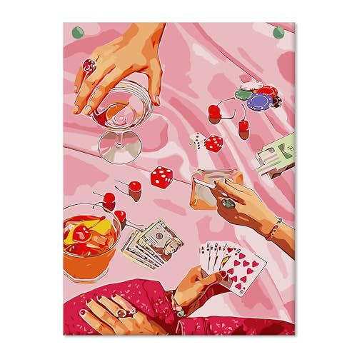 SUHEFAFA Malen Nach Zahlen Erwachsene- Poker Malen nach Zahlen Diy Erwachsene, Acrylfarbe Leinwand und 3 Pinsel Kit Geschenk Home Haus Deko Ohne Rahmen(40×50cm) von SUHEFAFA
