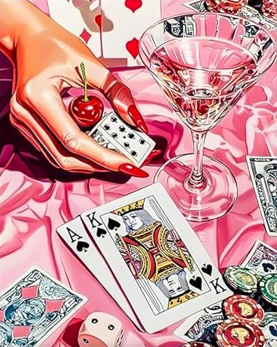 SUHEFAFA Poker Malen Nach Zahlen Erwachsene- Malen nach Zahlen Cocktail Diy Erwachsene, Acrylfarbe Leinwand und 3 Pinsel Kit Geschenk Home Haus Deko Ohne Rahmen(40×50cm) von SUHEFAFA