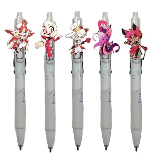Hazbin Hotel-Kugelschreiber, mittlere Spitze (0,5 mm), schnelltrocknender Gelschreiber mit flüssiger Tinte, für Schule, Büro, Studenten, Zuhause, ideal (Weiß, 5 Stück) von SUIBOZ