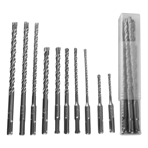 SUKITMISO 10 Stück SDS Plus Bohrer Set, SDS PLUS Hammerbohrer mit 4 Schneiden, Ø 5/6/8/10/12 mm (110/160/210 mm Lang), Steinbohrer Betonbohrer Hammerbohrer Set für Beton, Ziegel, Zement, Stein von SUKITMISO