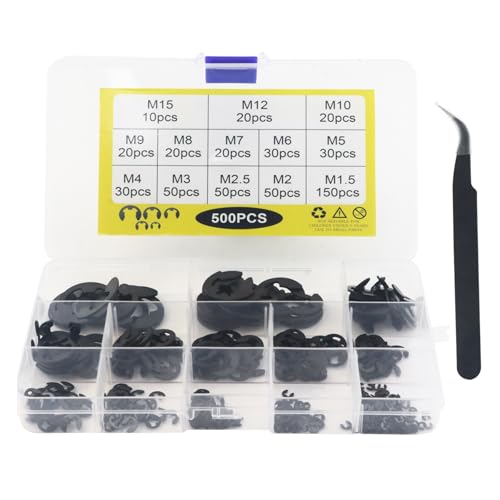 SUKITMISO 500 Stück E-Clip Sprengringe Set, M1.5-M15 E Clip Sicherungsringe Sortiment Set, Sicherungs zange Unterlegscheiben für Befestigen Lagern Zahnrädern Riemenscheiben, 13 Größen SUKITMISO 500 Stück E-Clip Sprengringe Set, M1.5-M15 E Clip Sicherungsringe Sortiment Set, Sicherungs zange Unterlegscheiben für Befestigen Lagern Zahnrädern Riemenscheiben, 13 Größen von SUKITMISO