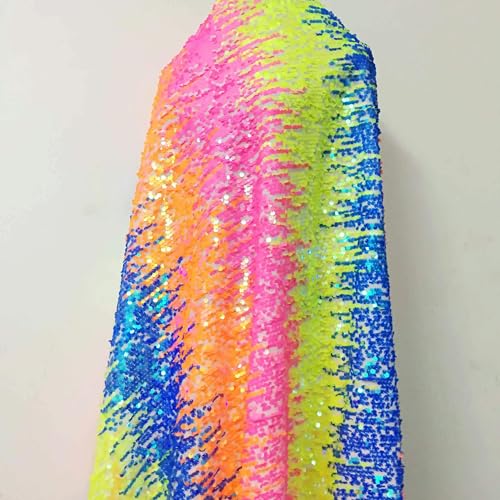 SUKORI 130 cm x 100/200 cm mehrfarbiger Regenbogen-Pailletten-Stickerei-Mesh-Spitzenstoff DIY von SUKORI