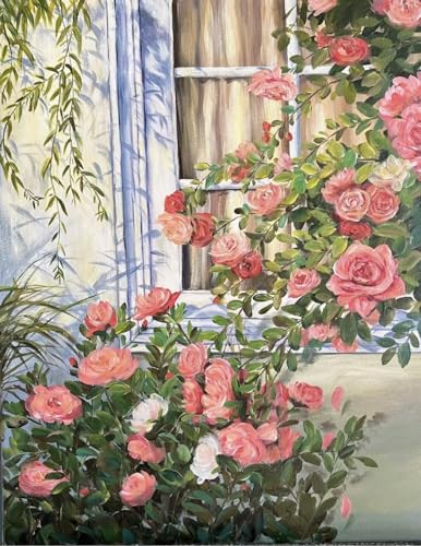 SULISO Malen Nach Zahlen Erwachsene Blume DIY Handgemalt Ölgemälde Kits für Kinder Anfänge Geschenke Kits für Mädchen Frau Geschenk Haus Deko 40x50CM,Rose vor dem Fenster von SULISO