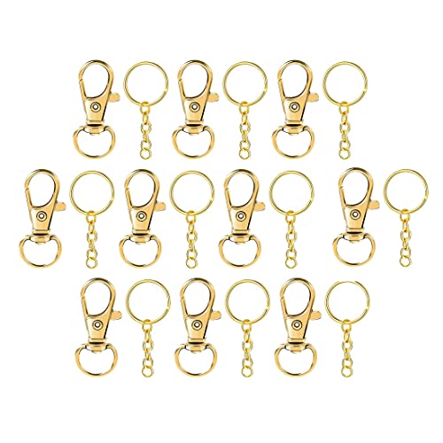 20 Stück Schlüsselanhänger Clip Haken Drehverschlüsse Lanyard Karabinerhaken mit geteilten Schlüsselringen (Golden) von SULIUDAJI