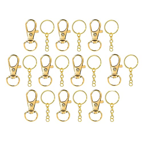 SULIUDAJI 20 Stück Schlüsselanhänger Clip Haken Drehverschlüsse Lanyard Karabinerhaken mit geteilten Schlüsselringen (Golden) von SULIUDAJI
