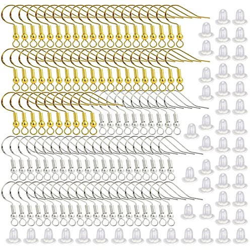 200 Stück 925 Versilberte Ohrringhaken Hypoallergene Ohrhaken für Die Herstellung von DIY Ohrringen mit Durchsichtigen Ohrring Sicherheitsrücken und Biegeringen (Silber und Gold) von SULIUDAJI