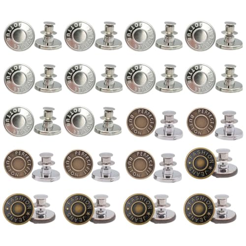 SULIUDAJI 20 Stück Hosen Ersatz Knöpfe, verstellbare Nagelfreie Jeansknöpfe,17 mm Button Pins Jeans mit Nieten, DIY Jeansknopf zur Reparatur von Jeans, Hose-3 Farben von SULIUDAJI