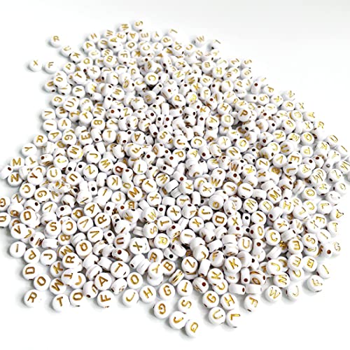 SULIUDAJI 200 Stück Alphabet-Perlen aus Weißgold Acryl flach rund für Münzen A-Z Buchstaben-Abstandhalter Perlen für Schmuckarmbänder von SULIUDAJI