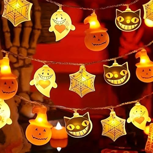 SULOLI 3M Halloween Deko Lichterkette,Geister Kürbis Lichterkette Halloween Innen Außen,Deko mit 20 Lichter für Kinder Familie Party von SULOLI