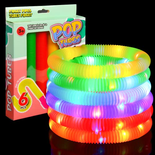 SULOLI 6 LED Pop Tubes(2.9x19cm) Bunt Mini Pop Röhren Leuchtend Stretchrohr für Kinder Jugendliche Entlasten Stress Spielzeug Geschenk von SULOLI