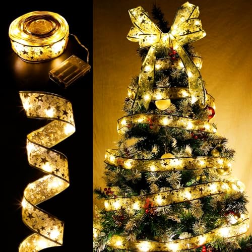 SULOLI Weihnachtsbaum LED Lichterkette,10 meter Glänzende Lichter Bänder,Weihnachtsband Lichter für Weihnachten Garten Party Hochzeit von SULOLI