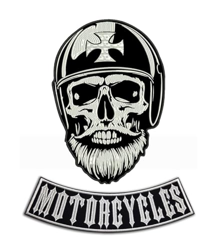 Aufnäher, bestickt, Totenkopf, Motorrad, Weste, Weste, Motorrad, zum Aufnähen, Aufnähen, Aufnähen, Aufnähen, Aufnähen, Aufnähen, Aufnähen, 2 Stück von SUMA SHOP