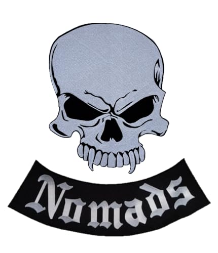 Aufnäher zum Aufbügeln, bestickt, Motiv: Totenkopf-Skull + Nomads, für Westen, Motorräder, Chapter, Biker, Jacken, Westen, zum Aufnähen Aufnäher zum Aufbügeln, bestickt, Motiv: Totenkopf-Skull + Nomads, für Westen, Motorräder, Chapter, Biker, Jacken, Westen, zum Aufnähen von SUMA SHOP