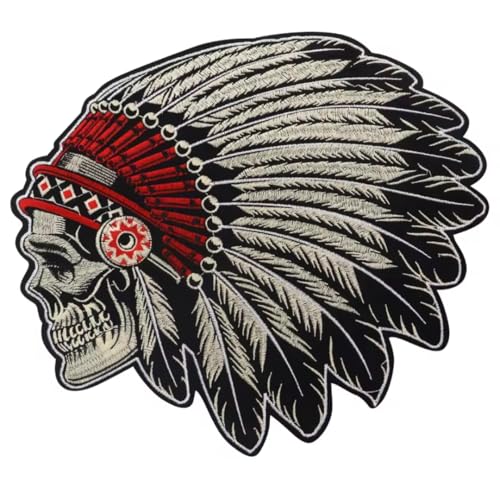 Bestickter Aufnäher zum Aufbügeln – Big Patch – Biker – Skull Indian – Motorrad bestickt, zum Dekorieren von Westen, Jacken oder Kleidung (bunt) von SUMA SHOP