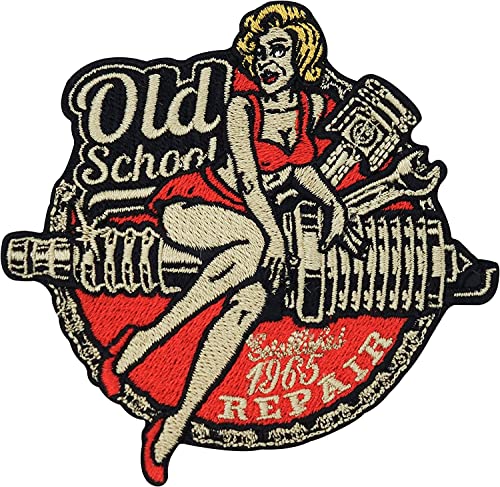 Old Scool Aufnäher, bestickt, zum Aufbügeln, für Motorradwesten, Motorradkleidung, Motorradjacke, zum Aufbügeln Old Scool Aufnäher, bestickt, zum Aufbügeln, für Motorradwesten, Motorradkleidung, Motorradjacke, zum Aufbügeln von SUMA SHOP