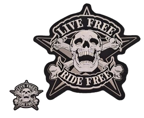 Set mit 2 Aufnähern Totenkopf auf Stern Live Free Ride Free – Biker – Patches zum Aufbügeln – Motorrad – bestickte Aufnäher zum Dekorieren von Motorradweste, Jacke oder Kleidung zum Basteln (Set 2 Set mit 2 Aufnähern Totenkopf auf Stern Live Free Ride Free – Biker – Patches zum Aufbügeln – Motorrad – bestickte Aufnäher zum Dekorieren von Motorradweste, Jacke oder Kleidung zum Basteln (Set 2 von SUMA SHOP
