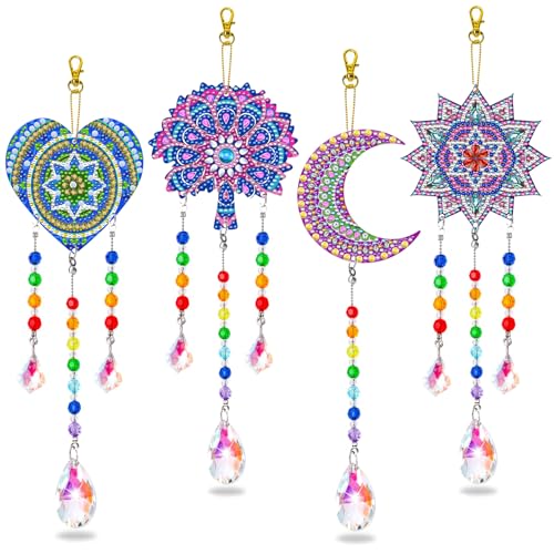 SUMELAY 4 Stück Double Sided Diamond Art Kits, 5D DIY Diamond Painting Kits für Erwachsene, Windspiel Handwerk Fenster Mond für Haus Garten Dekor von SUMELAY