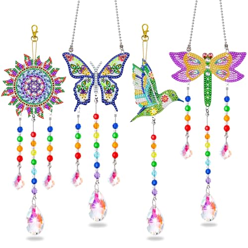 SUMELAY 4 Stück Double Sided Diamond Art Kits, 5D DIY Diamond Painting Kits für Erwachsene, Windspiel Handwerk Fenster Sonnenfänger für Haus Garten Dekor von SUMELAY