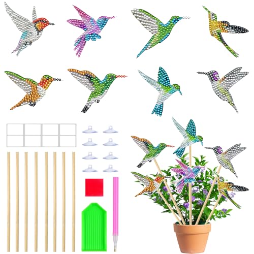 SUMELAY Kolibris Diamond Painting Set, 8 Stück Diamond Painting Erwachsene, Diamond Art für Draußen und Drinnen Balkon Deko von SUMELAY