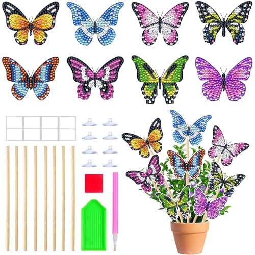SUMELAY Schmetterling Diamond Painting Set, 8 Stück Diamond Painting Erwachsene, Diamond Art für Draußen und Drinnen Balkon Deko von SUMELAY