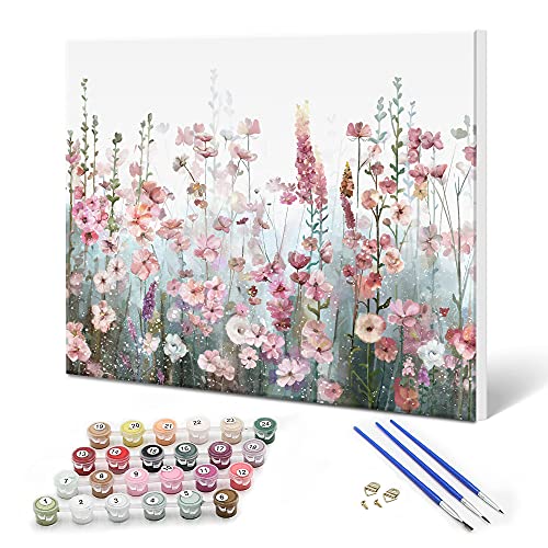 SUMGAR Malen nach Zahlen Blumen Erwachsene Bunt DIY Öl Leinwand Gemälde Set für Anfänger Senior Acrylic Malen Malerei Heimwerk 40x50cm mit Rahmen für Weihnachten Paar Freund Geschenk von SUMGAR