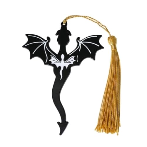 Schwarzer Edelstahl vier Flügel Punk Fliegende Drachen Quaste Lesezeichen Gothic Seiten markierungen Lesezeichen Geschenk Weihnachts geschenke Anhänger zum Lesen Männer Frauen Kollektion Geschenke von SUMKTO