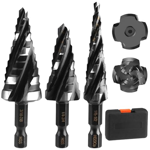 Vier Spiral flöte Kobalt-Schritt-Bohrer-Set (Pro Max) Schlag bereit Unibit Schritt 1/4 "Hex-Schaft-Schritt-Bits für Metall, Edelstahl, Aluminium, Holz, Kunststoff von SUMKTO