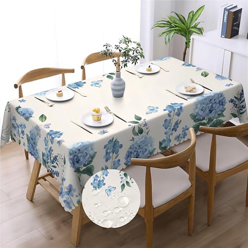 Rechteckige Tischdecke Blaue Blumen Tischdecke Polyester wasserdicht Flecken faltenfrei, Blätter Tischdecke für zu Hause Küche Essparty Terrasse Innenbereich Außenbereich 140x180cm von SUMLAND