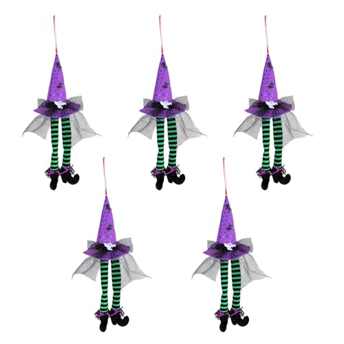 SUMMITDRAGON Packung 5 Halloween Hexenhut Fensterbehänge Festives Home Dekoration Polyester Dekorative Ornament Partyzubehör von SUMMITDRAGON