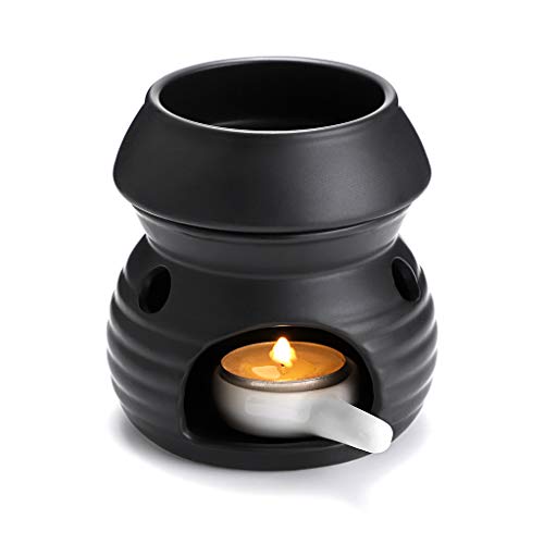 SUMNACON Duftlampe aus Keramik mit Kerzenhalter Teelichthalter Kalebasse Aromalampe Duftlicht Aromabrenner für Duftöl und Duftwachs (Schwarz) von SUMNACON