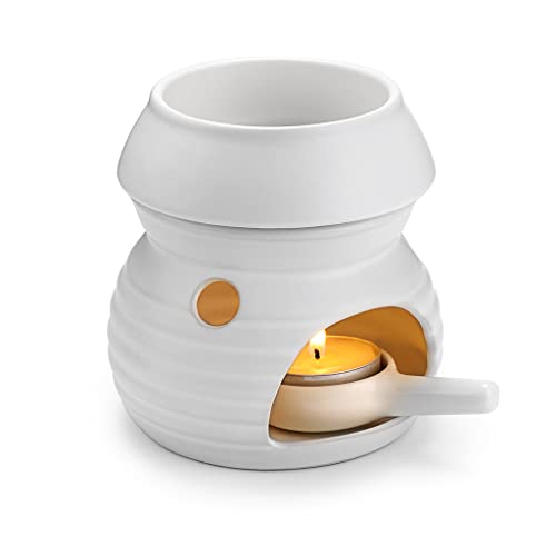 SUMNACON Duftlampe aus Keramik mit Kerzenhalter Teelichthalter Kalebasse Aromalampe Duftlicht Aromabrenner für Duftöl und Duftwachs (Weiss) von SUMNACON