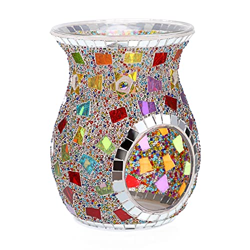 SUMNACON Glass Duftlampe mit Kerzenhalter Teelichthalter Kalebasse Aromalampe Duftlicht Aromabrenner für Duftöl und Duftwachs Mosaik-Muster(Bunt) von SUMNACON