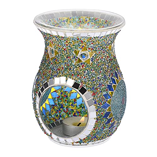 SUMNACON Glass Duftlampe mit Kerzenhalter Teelichthalter Kalebasse Aromalampe Duftlicht Aromabrenner für Duftöl und Duftwachs Mosaik-Muster(Grün) von SUMNACON