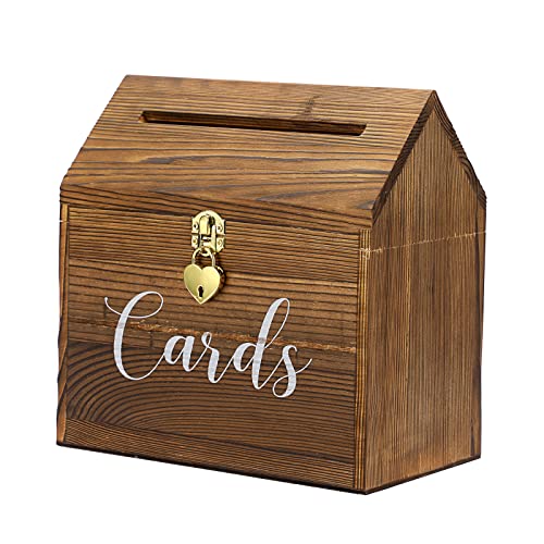 SUMNACON Holz-Hochzeitskartenbox mit Herzschloss, Dachtyp, Geburtstagskarten-Organizer, Halter, Zeremonie, Geschenkbox, Vintage-Umschlagbox, Kartenbox für Hochzeit, Party, Empfang (Vintage-Holz) von SUMNACON